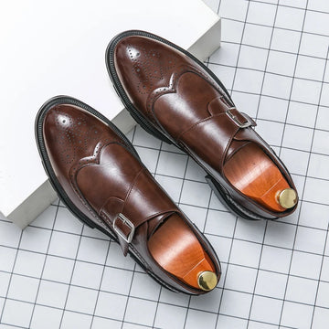 Vintage Design Oxford Shoes Thick Soled  Increase Dress Leather Office Casual Shoes Men Carved Handmade Business Shoe